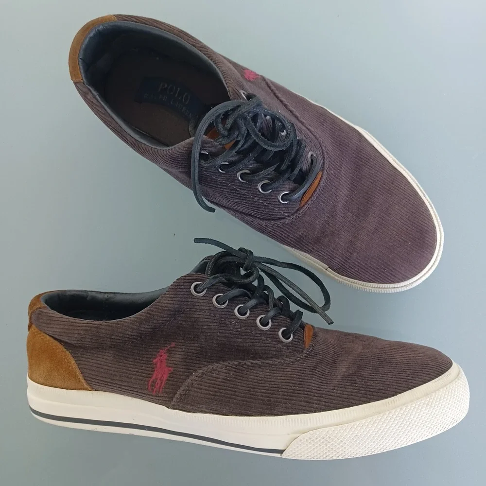 Polo Ralph Lauren Vaughn Mens Brown Corduroy Suede Sneakers 9D 01087 F17 - Picture 1 of 8